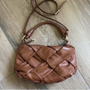 Valentina Fiore Tan Woven Leather Crossbody